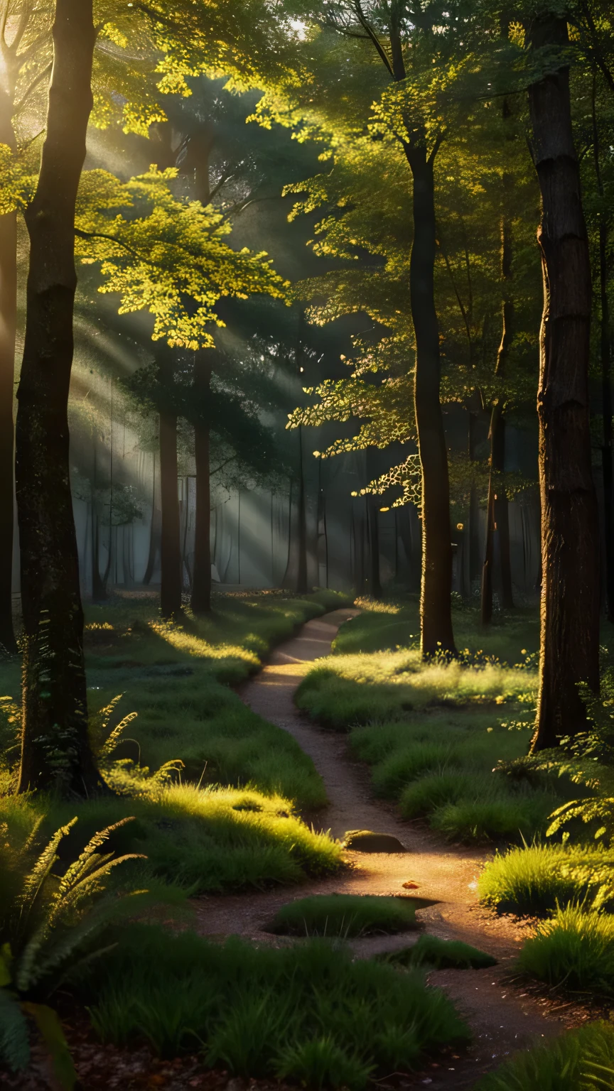 Enchanting Forest Canopy: Create a magical scene within an ancient forest where sunlight filters through the dense canopy, illuminating a carpet of wildflowers. Capture the interplay of light and shadow. Masterpiece, best quality, high quality, highly detailed CG unity 8k wallpaper, textured landscape, award-winning stock photography, bokeh, depth of field, HDR, bloom, chromatic aberration, ((photorealistic)), highly detailed, rich colors, dramatic lighting