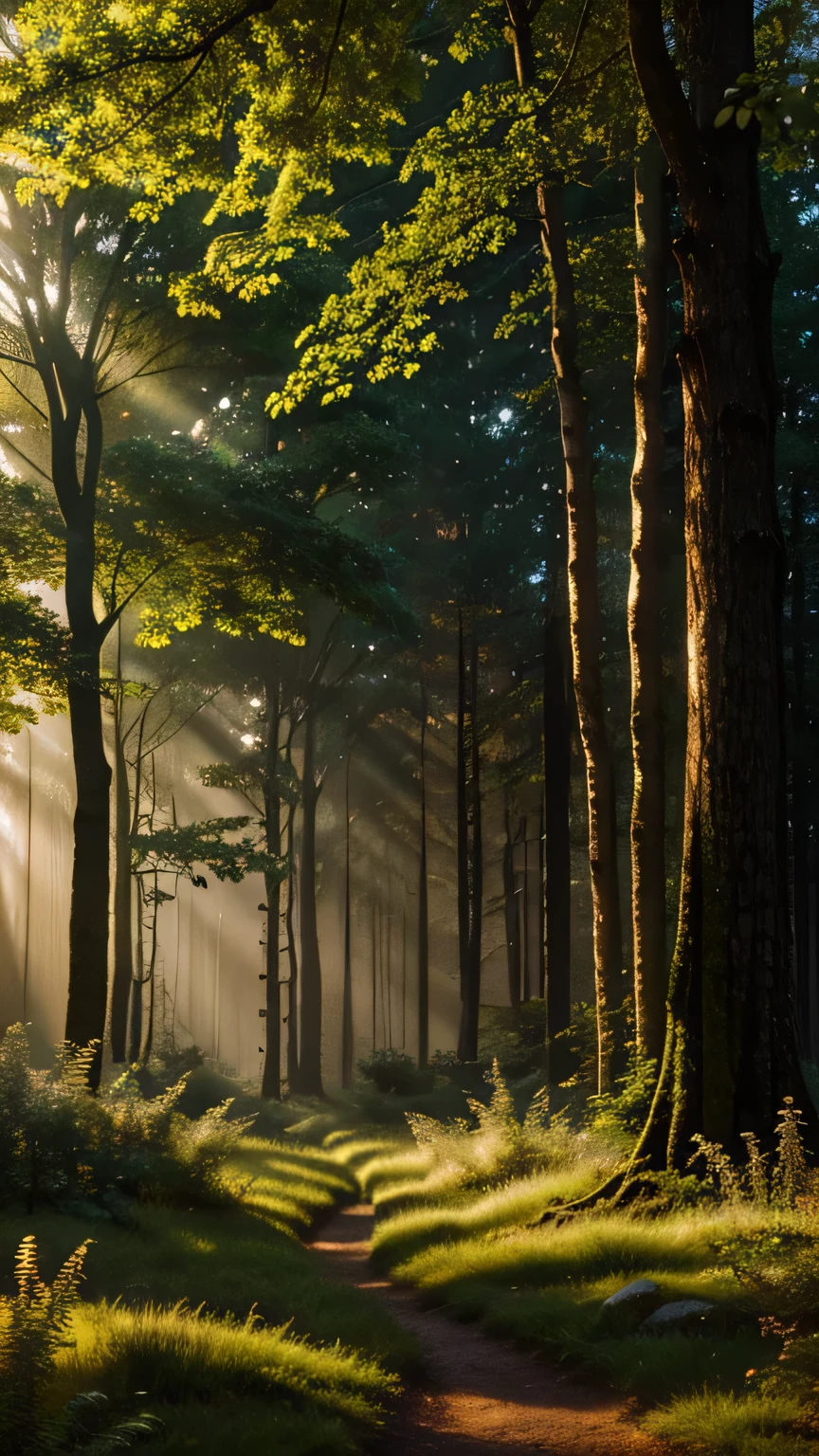 Enchanting Forest Canopy: Create a scene within an ancient forest where sunlight filters through the dense canopy, illuminating a carpet of wildflowers. Capture the interplay of light and shadow. Masterpiece, best quality, high quality, highly detailed CG unity 8k wallpaper, textured landscape, award-winning stock photography, bokeh, depth of field, HDR, bloom, chromatic aberration, ((photorealistic)), highly detailed, rich colors, dramatic lighting


