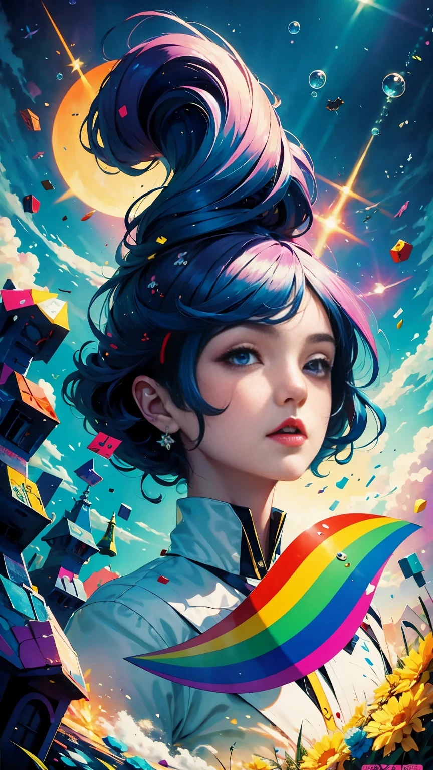(masterpiece, best quality:1.2), Graffiti漫画,Graffiti, wall, whole picture, High resolution and high contrast,simple,knight,alone,Abstract surreal colors, popular geometric surrealism, rainbow colored dreams