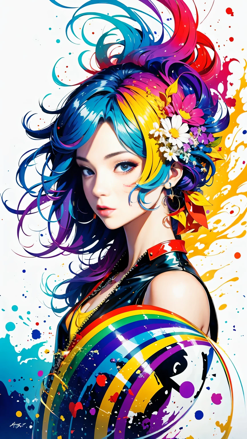 (masterpiece, best quality:1.2), Graffiti漫画，Graffiti, wall, whole picture, High resolution and high contrast,simple,knight，alone，Abstract surreal colors, popular geometric surrealism, rainbow colored dreams