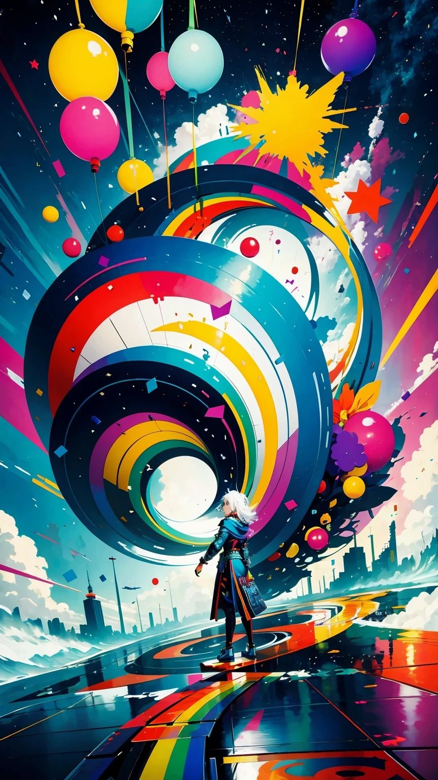 (masterpiece, best quality:1.2), Graffiti漫画,Graffiti, wall, whole picture, High resolution and high contrast,simple,knight,alone,Abstract surreal colors, popular geometric surrealism, rainbow colored dreams