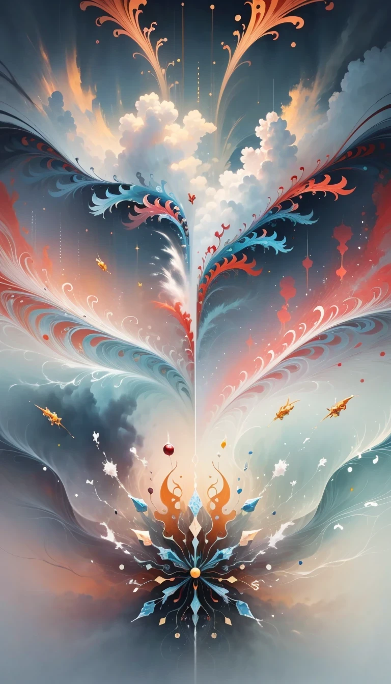 (((White cloud background))), (((high saturation))), ((Surrounded by brilliant colors)))) super detailed, Beautiful and beautiful, masterpiece, best quality, (tangled, mandala, tangled, twist), (Fractal art: 1.3), 1 girl, Very detailed, dynamic angle, cowboy shooting, Chaos in its most beautiful form, elegant, brutalist design, bright colors, romanticism, Michael Mraz, Adrian Gurney, Petra Courtright, Atmospheric, ecstatic notes, Mobile phone notes are visible