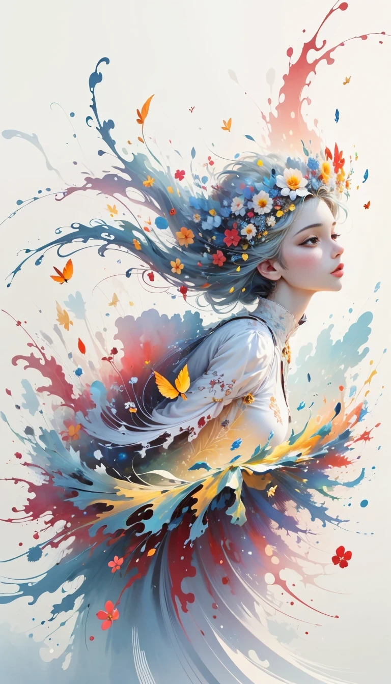 (((White cloud background))), (((high saturation))), ((Surrounded by brilliant colors)))) super detailed, Beautiful and beautiful, masterpiece, best quality, (tangled, mandala, tangled, twist), (Fractal art: 1.3), 1 girl, Very detailed, dynamic angle, cowboy shooting, Chaos in its most beautiful form, elegant, brutalist design, bright colors, romanticism, Michael Mraz, Adrian Gurney, Petra Courtright, Atmospheric, ecstatic notes, Mobile phone notes are visible