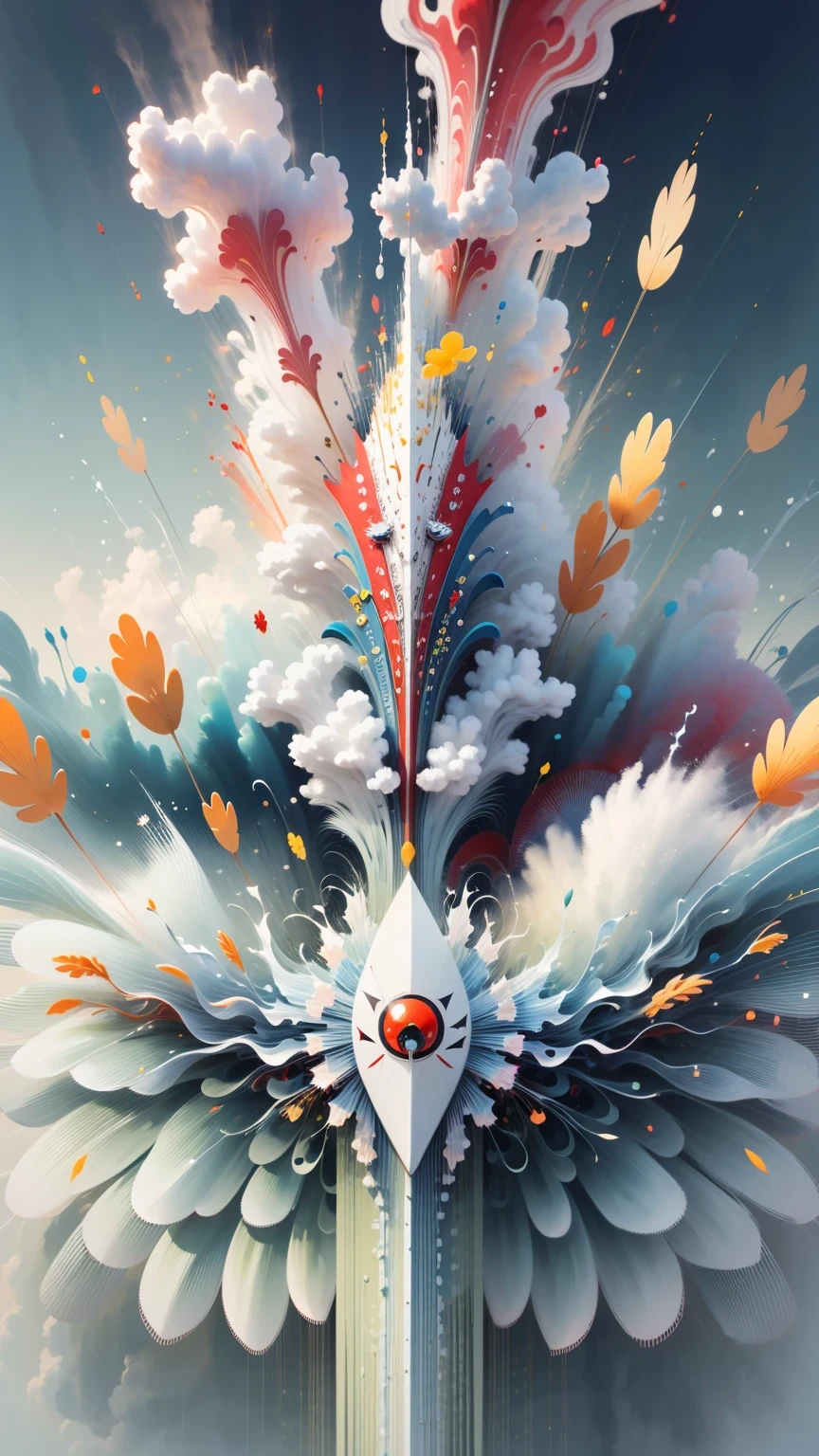 (((White cloud background))), (((high saturation))), ((Surrounded by brilliant colors)))) super detailed, Beautiful and beautiful, masterpiece, best quality, (tangled, mandala, tangled, twist), (Fractal art: 1.3), 1 girl, Very detailed, dynamic angle, cowboy shooting, Chaos in its most beautiful form, elegant, brutalist design, bright colors, romanticism, Michael Mraz, Adrian Gurney, Petra Courtright, Atmospheric, ecstatic notes, Mobile phone notes are visible