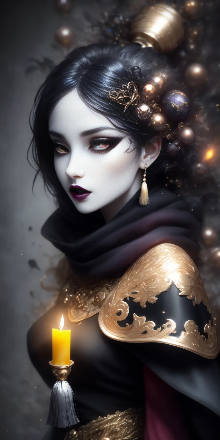 ((Midnight candlelight lighting)) ((beautiful & Perfect hot waist)) Unity 8k vampire witch girl ((perfect face shape, Perfect black lips, perfect nose, correct beautiful eyes, eyelash, skin pores, Detailed and complex iris textured surface in ZBrush)) A masterpiece of surrealism & Realistic beautiful young amazing anime, Pearly perfect skin (Colorful Fringe Short Bob) Indeed & Extremely detailed white cape combat jumpsuit & 8k scarf, full hd vines, The art of detail, Aesthetic, midnight halo, charm, shadow, Developed by Unreal Engine 5, Ultra-sharp focus, Artwork by Alberto Seveso, Science fiction, intricate artwork, golden ratio, epic, HR fixture style, Very detailed, Full of energy, Ultra HD 8K