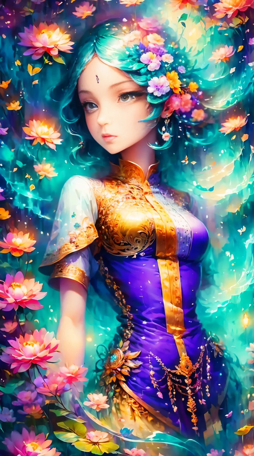 (Ridiculous, high resolution, super detailed), 1 girl, alone, extremely detailed eyes, (official art, Beautiful and beautiful:1.2), (Fractal art:1.3), colorful, most detailed