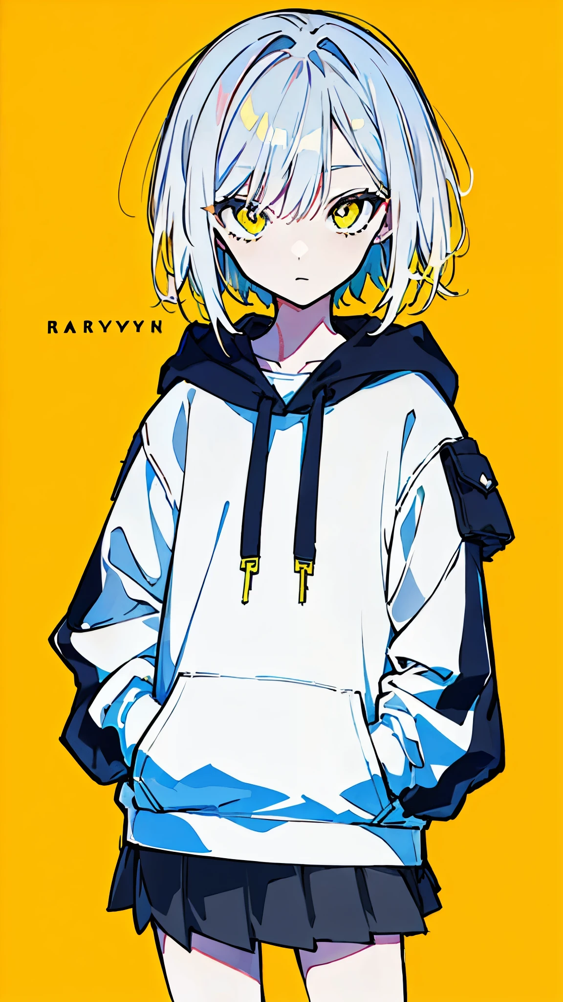 (masterpiece, highest quality:1.6), alone, thick outline, (simple background, Dark yellow background, monochrome, dark yellow theme:1.2), official art, Key Visual, 8k, confused, whole body, (unique hair, oversized hoodie, Skirts to look at, short torso:1.2), belly button, thighs, cowboy shot, HDR, sharp focus, High resolution, most detailed, very detailed, Super detailed, finely, detailed eyes and face, sharp pupils, realistic student, alone, alone, put one's hand in one's pocket