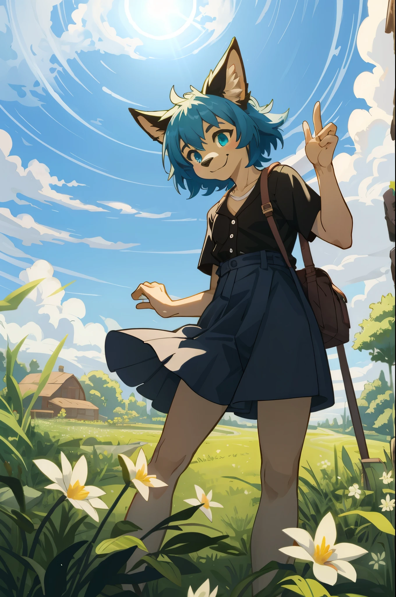 A cartoon picture of a girl with blue hair and a cat ears - SeaArt AI