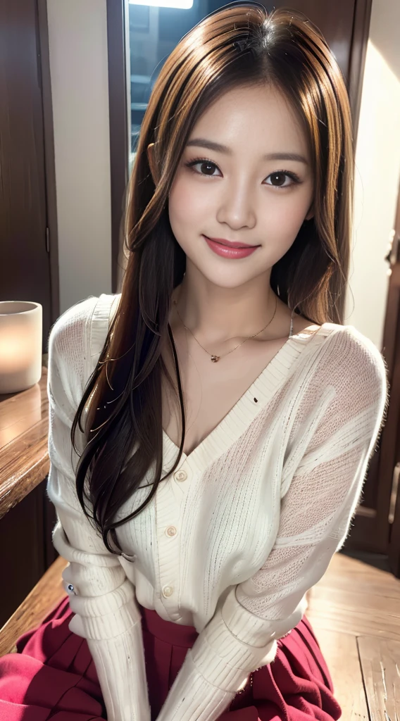 masterpiece、top-quality)、1 pretty girl、Slim body、((Cute black and white plain clothes:1.1))、(Detailed beautiful eyes)、In the kitchen of a rich man's house、Face similar to Chaewon in Le Selefim、((Boyish Brown Medium Hair))、((Smaller face))、((Neutral face))、((Light brown eyes))、((Korean Girl))、((18year old))、((Cute Woman))、((A shy smile on his face))、((Korean Makeup))、((elongated and sharp eyes))、((Happy dating))、((boyish))、((In the middle of the meal))、((Looking Up))、((shot from front))