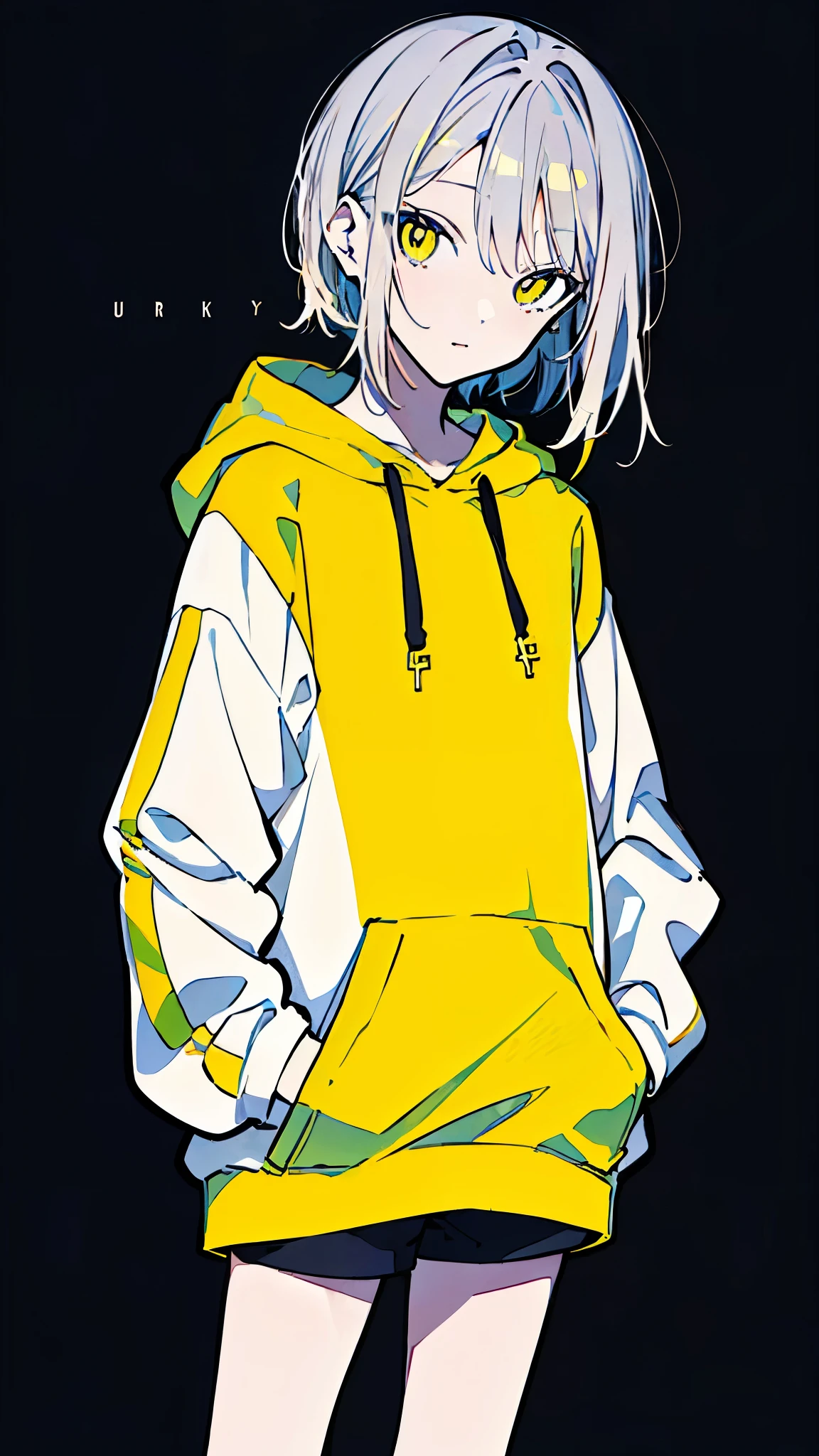 (masterpiece, highest quality:1.6), alone, thick outline, (simple background, Dark yellow background, monochrome, dark yellow theme:1.2), official art, Key Visual, 8k, confused, whole body, (unique hair, oversized hoodie, underwear, short torso:1.2), belly button, thighs, cowboy shot, HDR, sharp focus, High resolution, most detailed, very detailed, Super detailed, finely, detailed eyes and face, sharp pupils, realistic student, alone, alone, put one's hand in one's pocket
