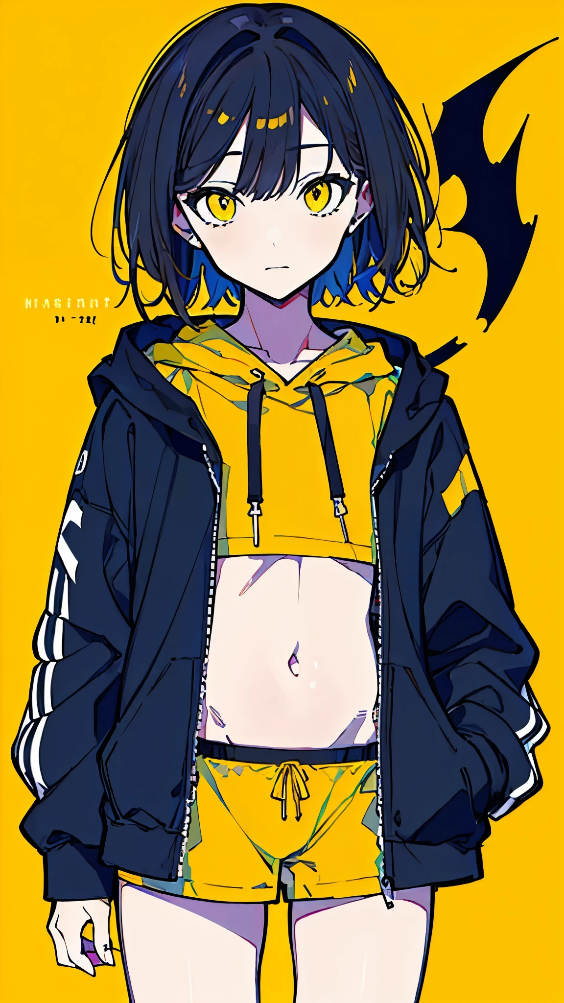 (masterpiece, highest quality:1.6), alone, thick outline, (simple background, Dark yellow background, monochrome, dark yellow theme:1.2), official art, Key Visual, 8k, confused, whole body, (unique hair, oversized hoodie, underwear, short torso:1.2), belly button, thighs, cowboy shot, HDR, sharp focus, High resolution, most detailed, very detailed, Super detailed, finely, detailed eyes and face, sharp pupils, realistic student, alone, alone, put one&#39;s hand in one&#39;s pocket