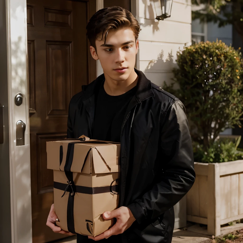 
Chapter 1: The Mysterious Package
A young man named Alex receives a mysterious package on his doorstep