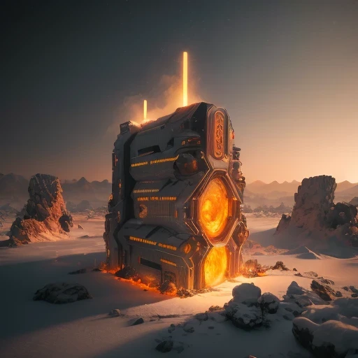 3798年Mars realistic model, (The hair ends are forked, original photo, best quality, masterpiece:1.4),Steampunk Cyberpunk 6820 City,(CyberpunkMars light:1.3), Mars (related to land),(in a small nature box:1.3),Isometric, small nature, landscape on foundation,landscape,Saturn Landforms，Tilt-shift telephoto，Halogen giant snail god rectangular stone jade bright orange field，AD 6910，Odyssey，Firelight illuminates the ice and snow in the middle of the night，Unreal Engine，Cyberpunk Apocalypse，science fiction stereogram，Digital 3D，CG art