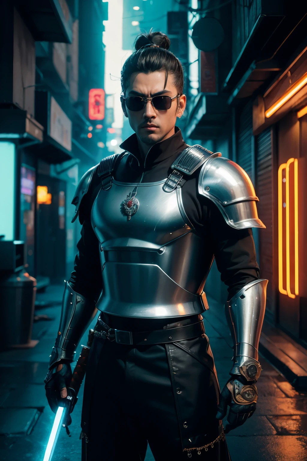 🕹️ An extremely detailed CG Unity scene featuring a cool and confident yellow-skinned humanoid robot holding a sleek futuristic pistol, wearing sunglasses and a stylish silver jumpsuit, standing in a dimly lit cyberpunk alley surrounded by neon lights, with a holographic cityscape in the background. --s2
🔫 A masterpiece, top-quality, high resolution RAW photo of an 8k textured, highly-detailed version of a magnificent samurai warrior, clad in shining armor, wielding a sharp, ornate katana sword with a serious and focused expression, under dramatic cinematic lighting