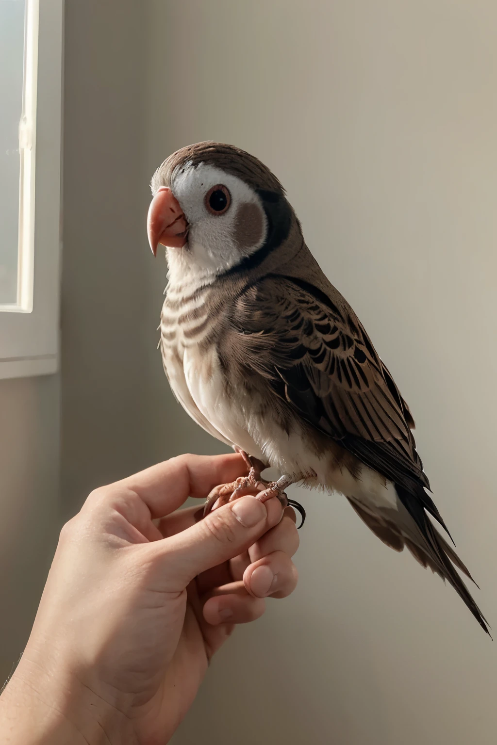 Cute animal illustration of a small cherry parakeet with 3D gray plumage color
