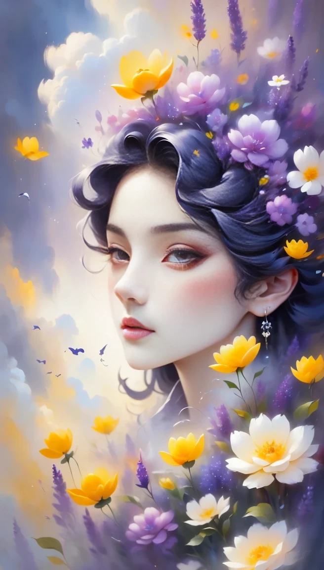 (((White cloud background))), (((high saturation))), ((Surrounded by brilliant colors)))) super detailed, Beautiful and beautiful, masterpiece, best quality, (tangled, mandala, tangled, twist), (Fractal art: 1.3), 1 girl, Very detailed, dynamic angle, cowboy shooting, Chaos in its most beautiful form, elegant, brutalist design, bright colors, romanticism, Michael Mraz, Adrian Gurney, Petra Courtright, Atmospheric, ecstatic notes, Mobile phone notes are visible