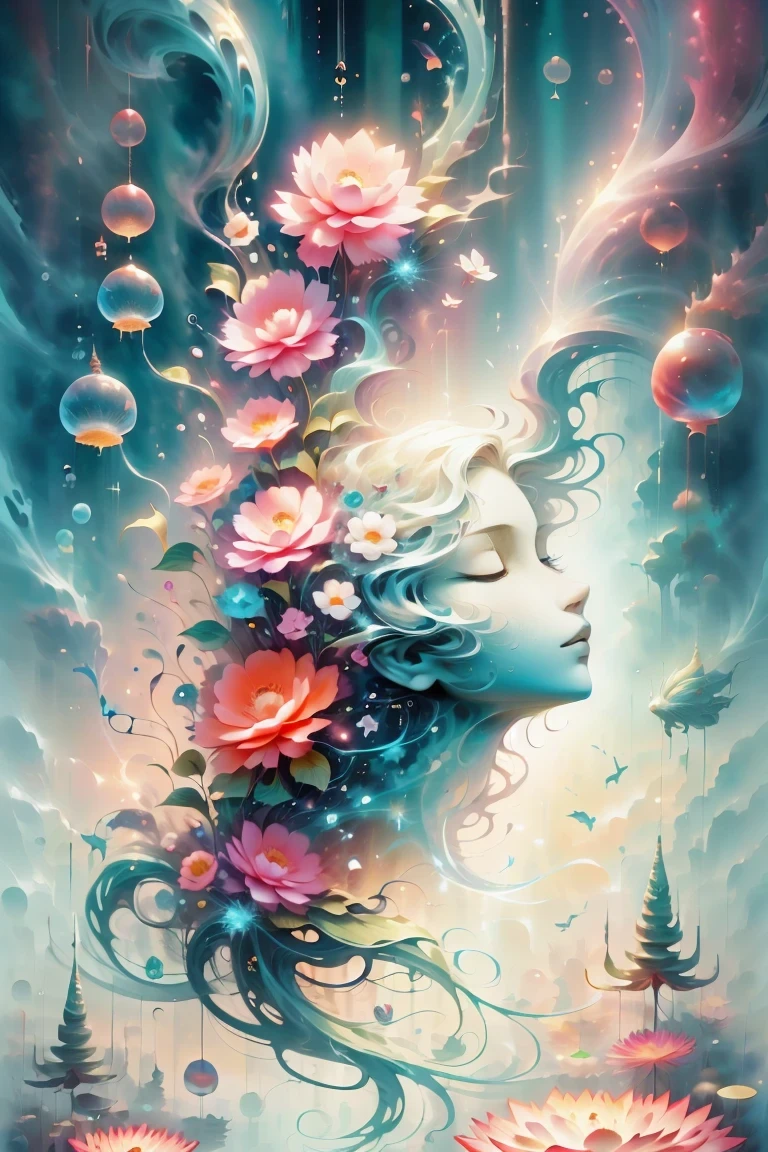 the art of mathematics, by Irina Cappi.jellyfish, fantasy abstraction. close up. bright. beautiful.这是一个关于海洋中jellyfish的故事. fantasy night, full moon, Surrealism, masterpiece, fairy tale