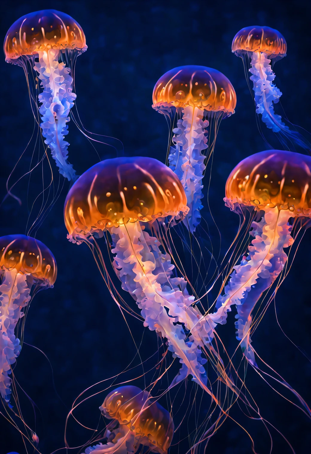 Neural network art, Highly accurate and clear image of the night hero jellyfish from the world of neural networks, worlds of neural networks, jellyfish герой нейронной сети, ночная jellyfish герой другого мира, jellyfish, more details, shadow and glow, filigree craftsmanship, Beautiful image, High detail