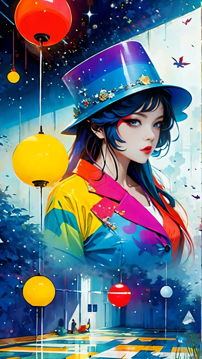 (masterpiece, best quality:1.2), Graffiti漫画,Graffiti, wall, whole picture, High resolution and high contrast,simple,knight,alone,Abstract surreal colors, popular geometric surrealism, rainbow colored dreams