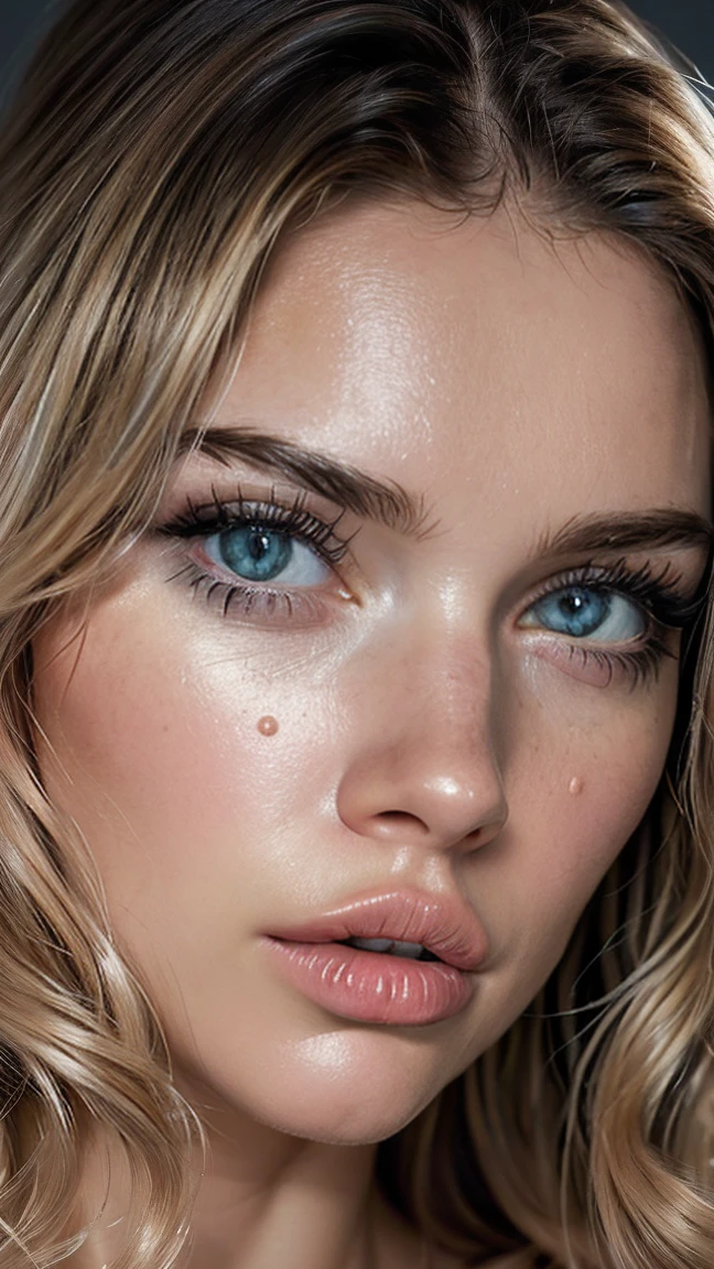 blue eye, blond hair, (((ultra realistic))) Photo, masterpiece, top quality, (pale skin), (Ultra detailed face and eyes:1.1), 1 girl, Adult, deep neckline, (Eye makeup, mascara) , ((large detailed lips)), ((pink wavy hair)), ((Chyolka)) , ((Natural breasts)). ((Posing)), photoshoot, studio ((contour light)), (The play of light and shadows), depth of field, bokeh, (special attention to skin detail: 1.2), (Light atmosphere of the frame, Pastel colors, Colours black), ((portrait, close to the camera)) , ultra detialed, 