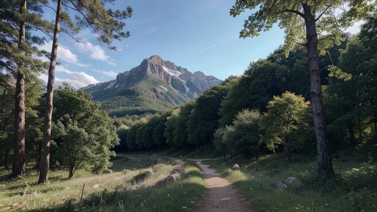 A preserved national park, Hiking trails wind through dense, green forest, offrant des vues imprenables sur des cascades, des lacs et des montagnes. Les animaux sauvages, tels que des cerfs, des ours et des aigles, walk freely in the park, offrant des rencontres inoubliables avec la nature. The stars twinkle in the night sky, creating a dazzling spectacle. Image au format 4096 x 2304 pixels.