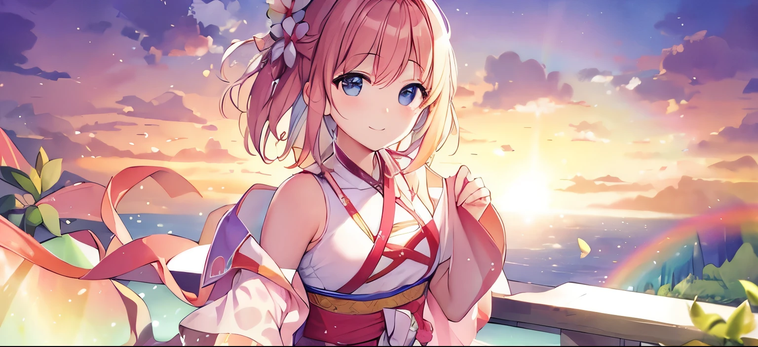 best quality，masterpiece，sunny，detail，There is a rainbow behind it