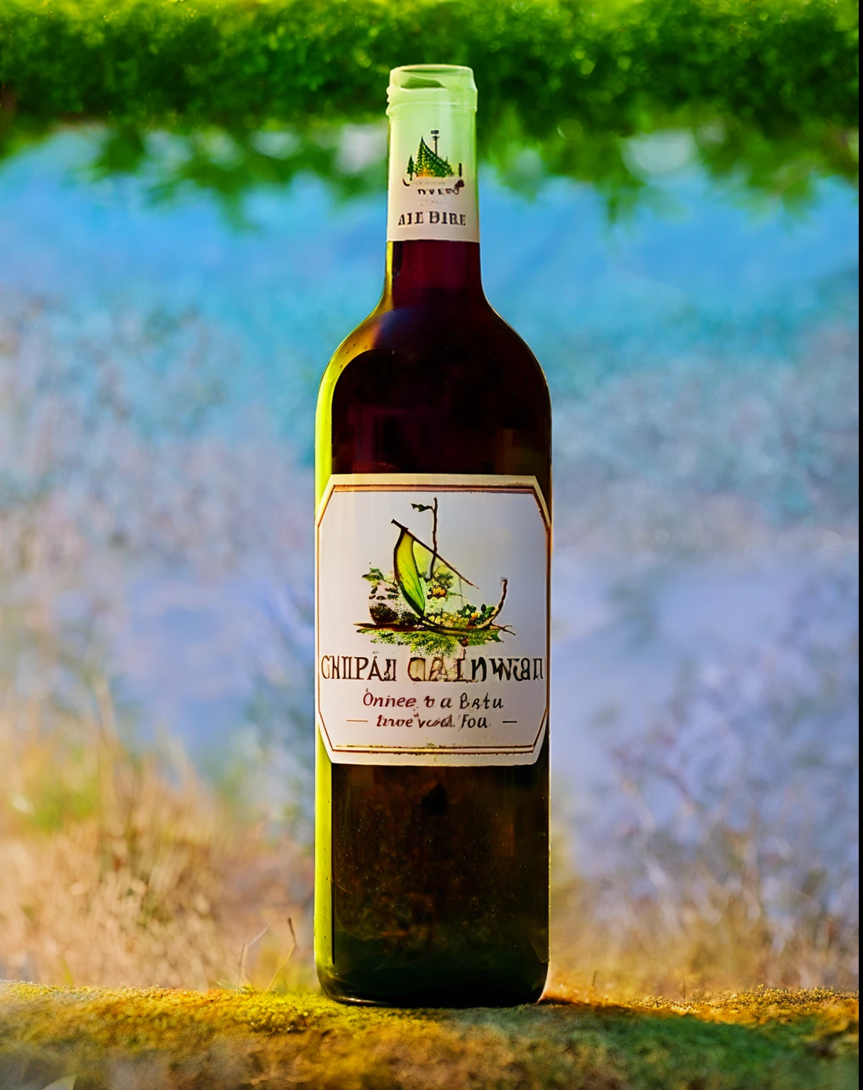 unmanned,fruit,wine bottle,Grape,Alcohol,cup,Tree,food,wine glass,English text,Grape酒,wine bottle,Vague,wine glass,landscape,Realistic,Tree叶,food焦点,nature,outdoor,still life、