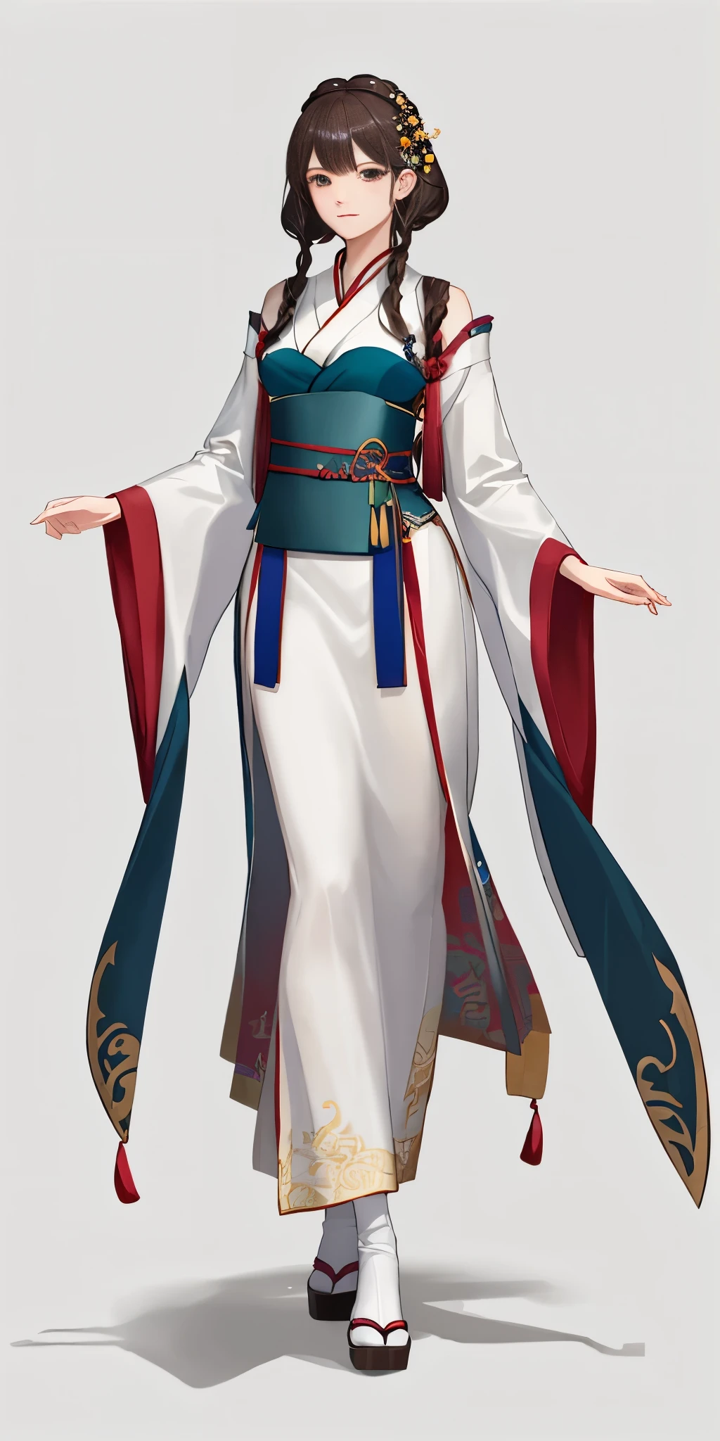 best quality, masterpiece,highly detailed,anime,1girl,hanfu,songstyle,song hanfu,song style outfits,perfect face,walking,simple background,