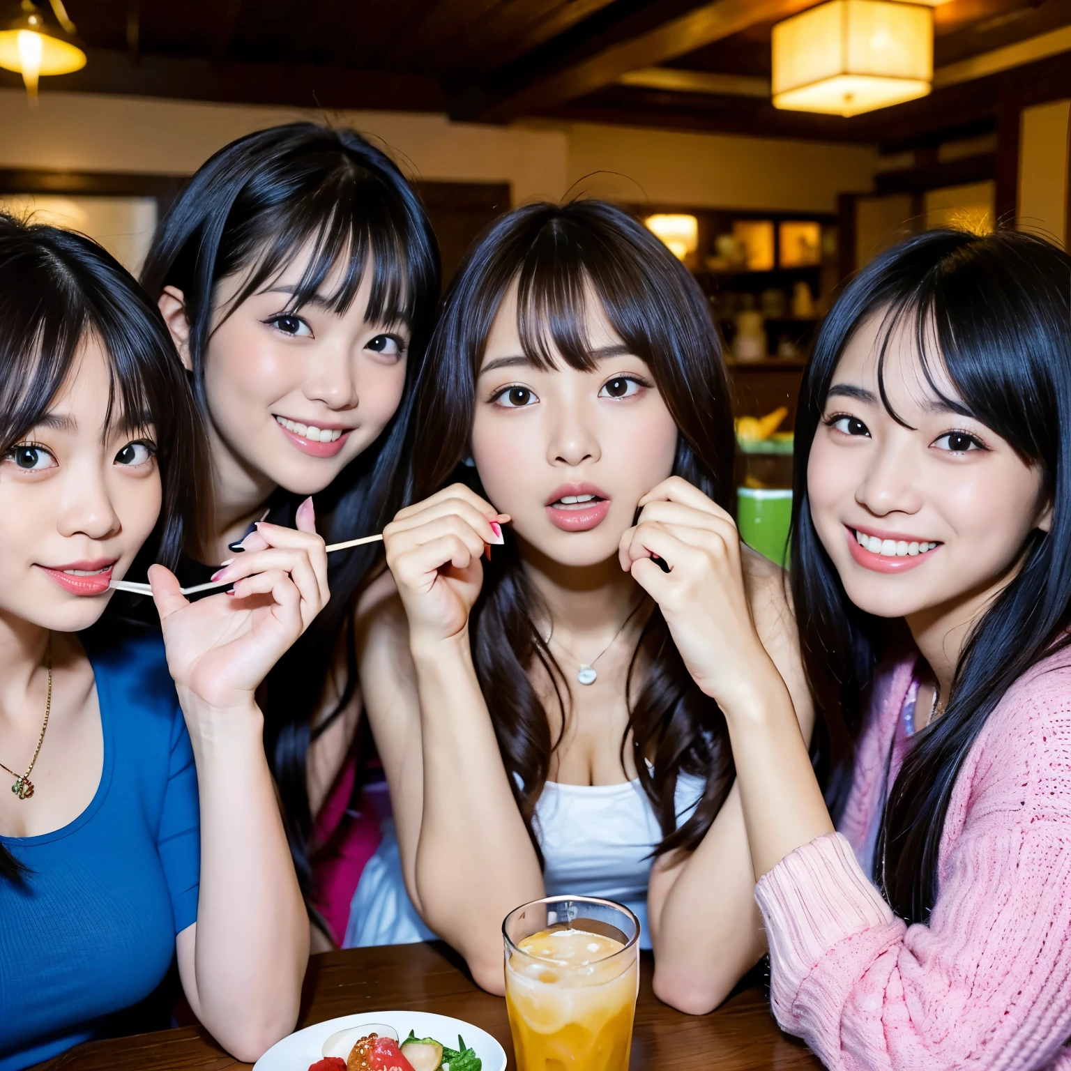 Best-quality, Masterpiece, Ultra-High-Resolution, (Photorealistic:1.4), Raw-Photo, Extremely-Details, 

(((photo of 3-girls having a lot of fun at home drinking party))), 

They all are members of the most popular Japanese idol-groups and 15-years-old. They all have extremely cute faces and all extremely beautiful big black solid circle eyes. They all have extremely beautiful hair. They all are high on cocaine and wearing clothes with sexy design.