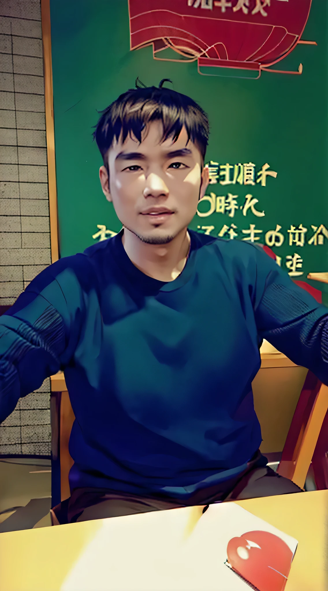 man sitting at table, Selfie,,illustration,扁平illustration,HD,light and shadow,超HD