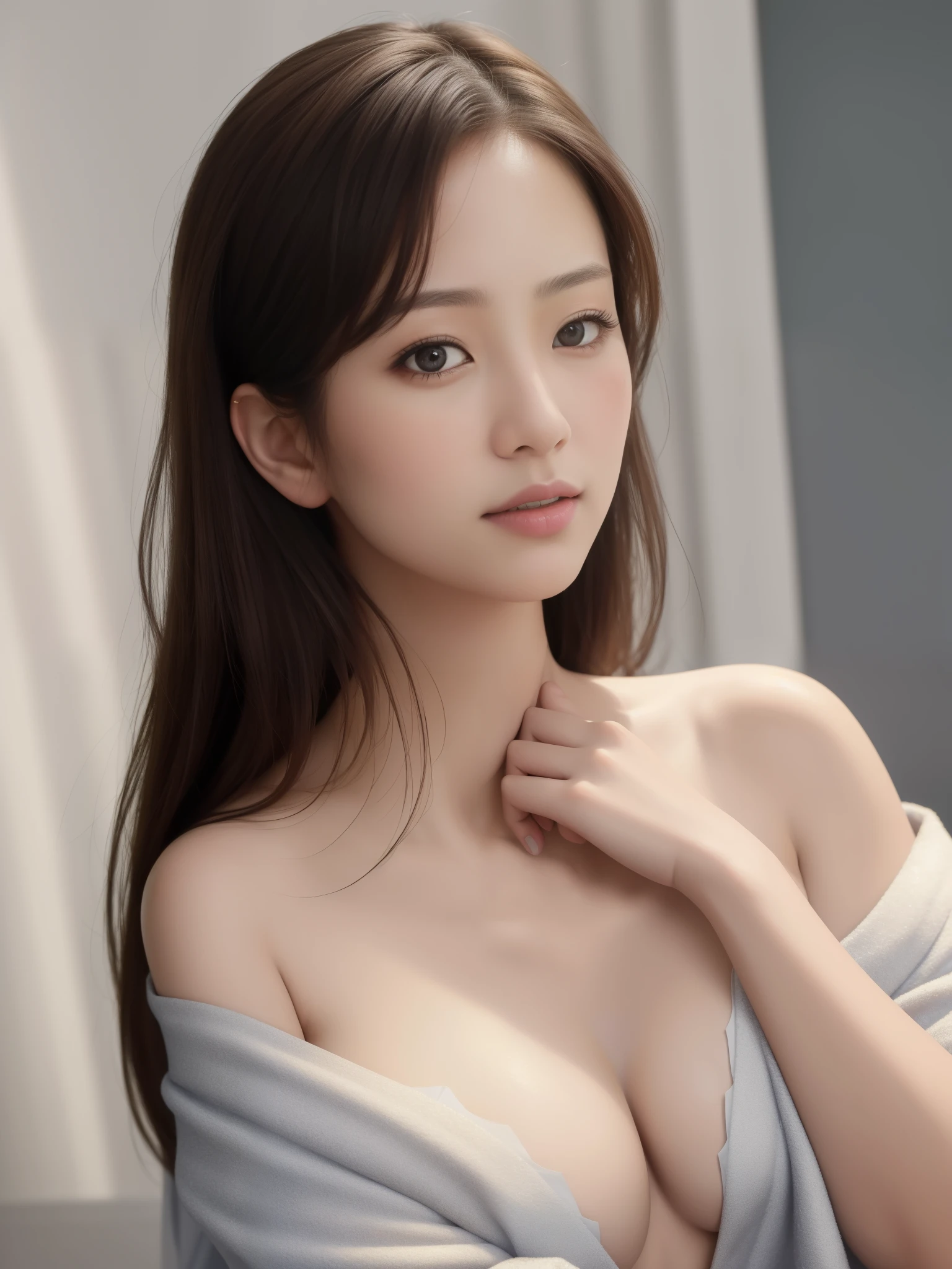 ((Best quality, 8k, Masterpiece :1.3)), Beautiful face, (photo realistic:1.4), soft lighting, (high detailed skin:1.3), 8k uhd, dslr, high quality, high resolution, 4k, 8k, absurdres, best ratio four finger and one thumb, (realistic:1.4), ((realistic medium breasts :1.3)), Highly detailed face and skin texture, Detailed eyes, Double eyelid, full body view, 1 asian woman, off shoulder kimono outfit