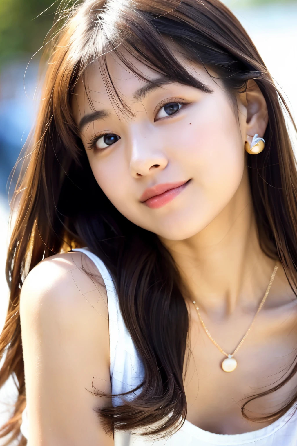 ulzzang -6500-v1.1, (Raw photo:1.2), (Photorealsitic),(Real: 1.4), masutepiece, Best Quality, Illustration, Ultra-detailed, finely detail, hight resolution, 8K Wallpaper, Perfect dynamic composition, Beautiful detailed eyes, Women's Fashion Summer,Medium Hair,Small breasts natural color lip, Bold sexy poses,Smile,Harajuku、20 years girl、Cute、Sexy shot looking at camera