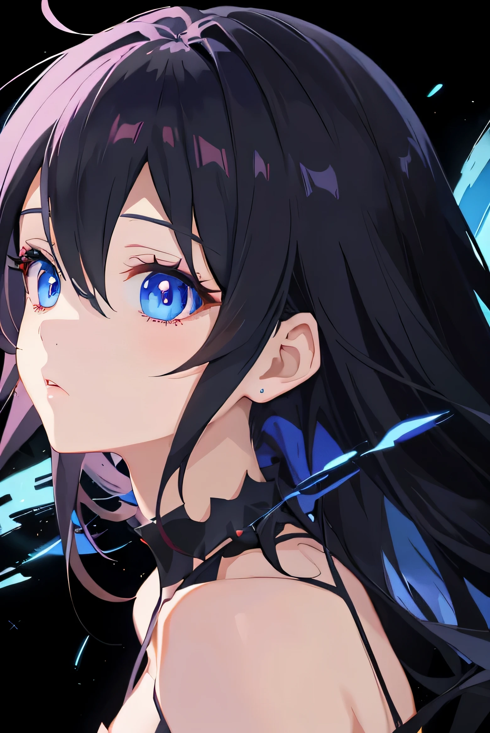 anime girl，long hair，blue eyes，Wearing a black dress, anime style 4k, Detailed digital animation art, anime girl的详细肖像, 美丽的anime girl, Beautiful anime portrait, 8k high quality detailed art, Anime Art Wallpaper 4k, Wearing a black dress的anime girl, Anime Art Wallpaper 4k, Animation Art Wallpaper 8k, Anime cute art style