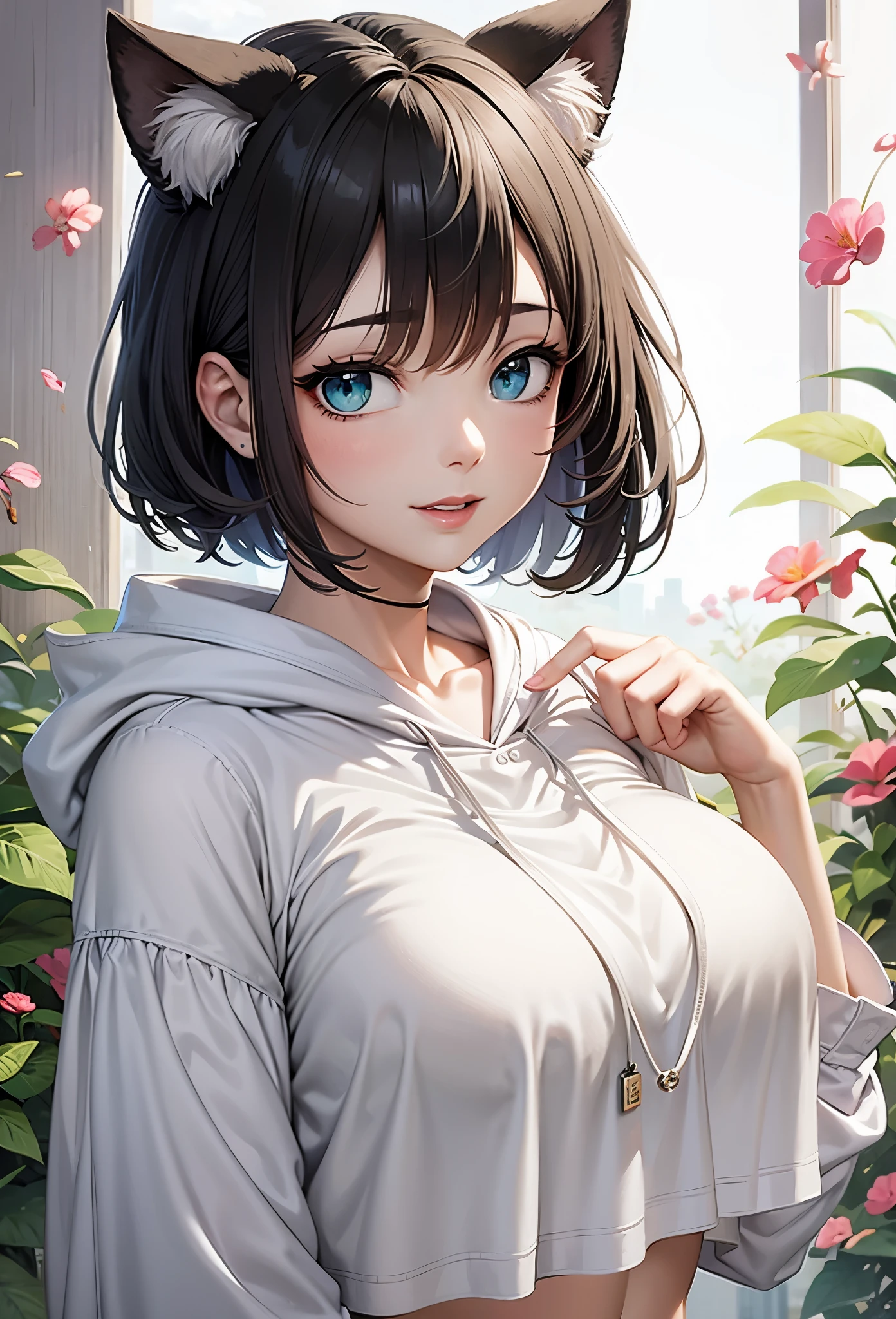 chica anime con orejas de gato y ojos eterocromia posando frente a una ventana, hermoso retrato animado, chica anime atractiva, hermosa chica anime, anime visual de una linda chica, linda chica anime, arte cg anime suave, linda chica anime, retrato chica anime, guweiz en pixiv artstation, Guweiz en ArtStation Pixiv (BEAUTIFUL GIRL) (ETHEROCHROMIA EYES) (CHOKER) (RED HAIR)