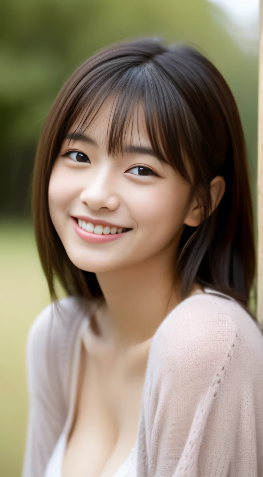 Japanese ),((beautiful girl)),cleavage,An expression that imagines something pleasant:1.2,(perfect body beauty:1.2),((perfect body)),(shy smile),beautiful teeth,