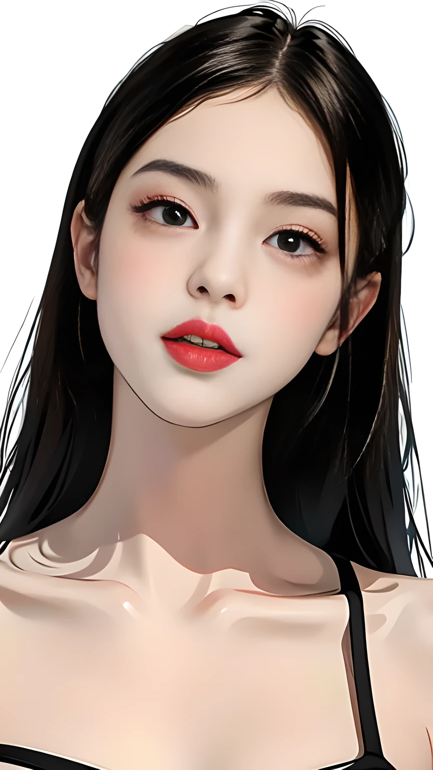 masterpiece,the best,((pure white background)),Lighting effects,Ultra-clear, High(High),- Define picture, (front) alone,_Jenny face,Black balls,Wear a black pale green T-shirt,Split,