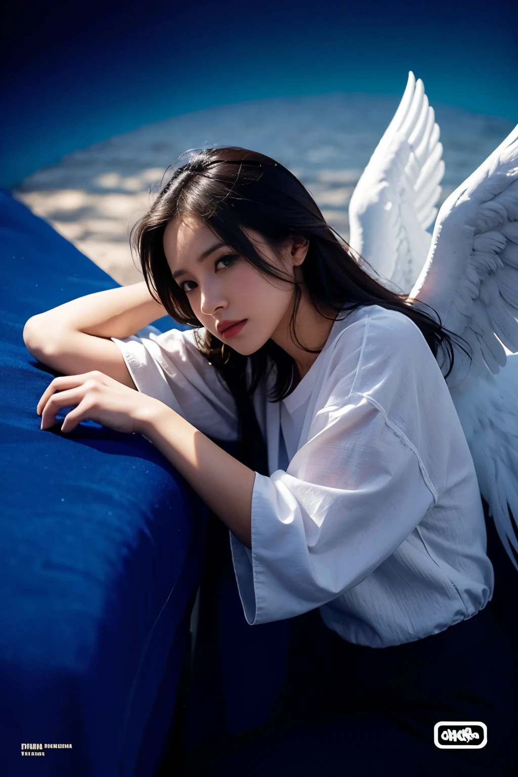 1girll,angel,Cloud,Glowing skin