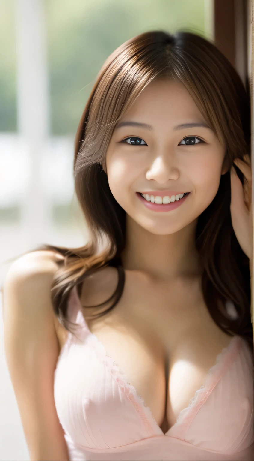 Japanese ),((beautiful girl)),cleavage,An expression that imagines something pleasant:1.2,(perfect body beauty:1.2),((perfect body)),(shy smile),beautiful teeth,