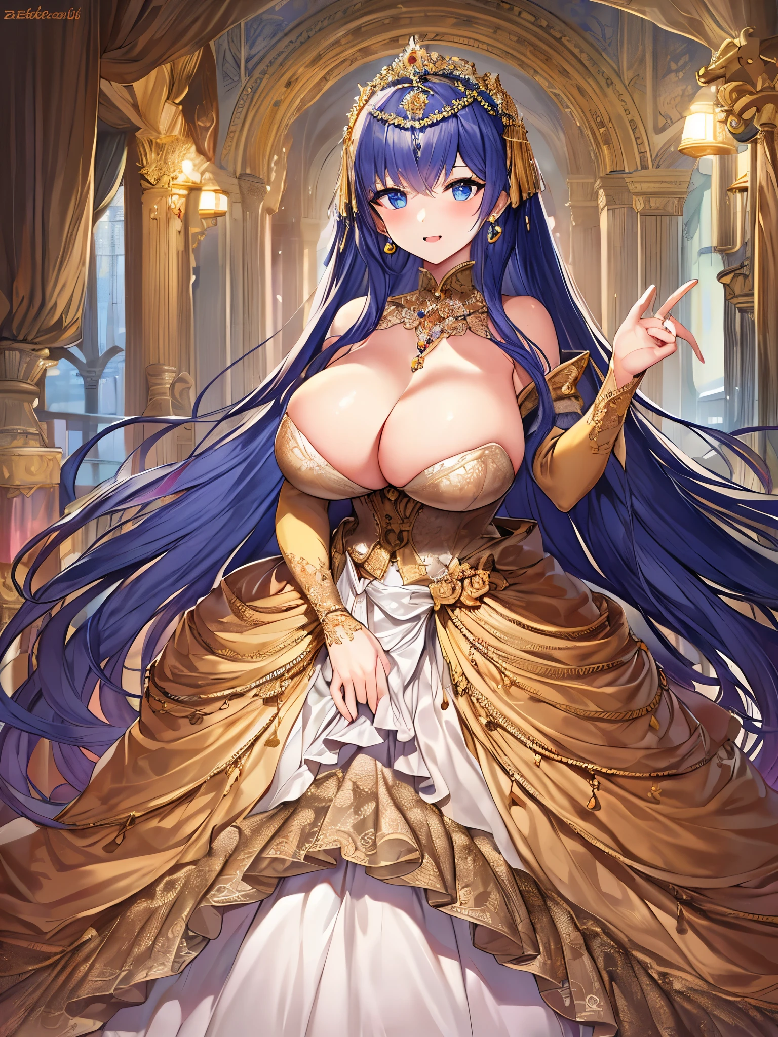 anime artstyle,Masterpiece,Best Quality,Super Detail,Very Delicate and Beautiful,Solo,full body,full body portrait,((1 princess in a jeweled rococo ballgown with beautiful embroidery)),(((very gigantic ))),cleandentation,((fantasy castle,outdoor)),((crinoline,long train)),super detailed gorgeous princess ballgown with voluminous full length hoop skirt,gorgeous princess rococo ballgown with long train,gorgeous princess rococo ballgown with beautiful embroidery and jeweled,(detailed face and eyes),jewel-like eyes,((extremely voluminous straight Hair,Extremely Long Straight Hair)),extremely gorgeous hair ornament,((extremely gorgeous jeweled big tiara)),luxurious jewelry,((super detailed gorgeous princess rococo ballgown with voluminous full length hoop skirt)),full body
