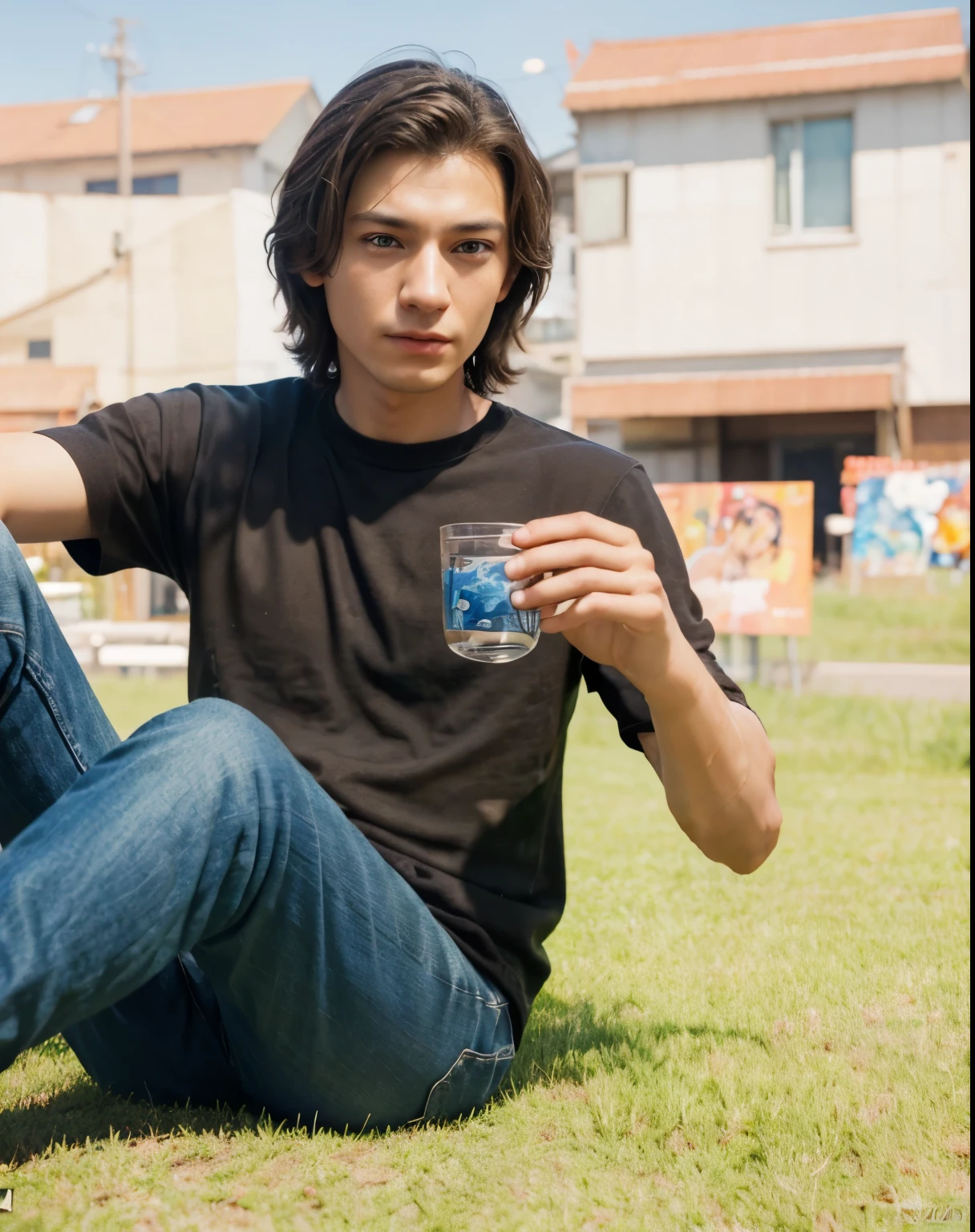 Sitting at a laptop table、Close up portrait of man with face and gaze to the left, Realistic art style, Peter Parker, Photorealistic art style, Realistic art style, realism artstyle, background artwork, Realistic style, 4k detailed digital art, Detailed Digital Anime Art, realistic anime 3 d style, Cartoon style