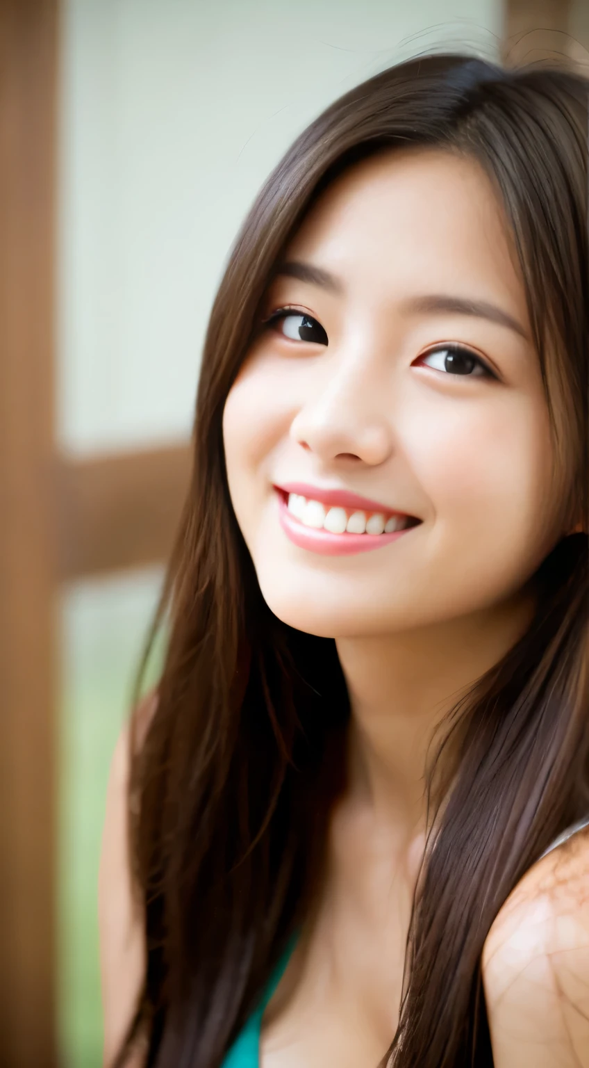 Japanese ),((beautiful girl)),cleavage,An expression that imagines something pleasant:1.2,(perfect body beauty:1.2),((perfect body)),(shy smile),beautiful teeth,