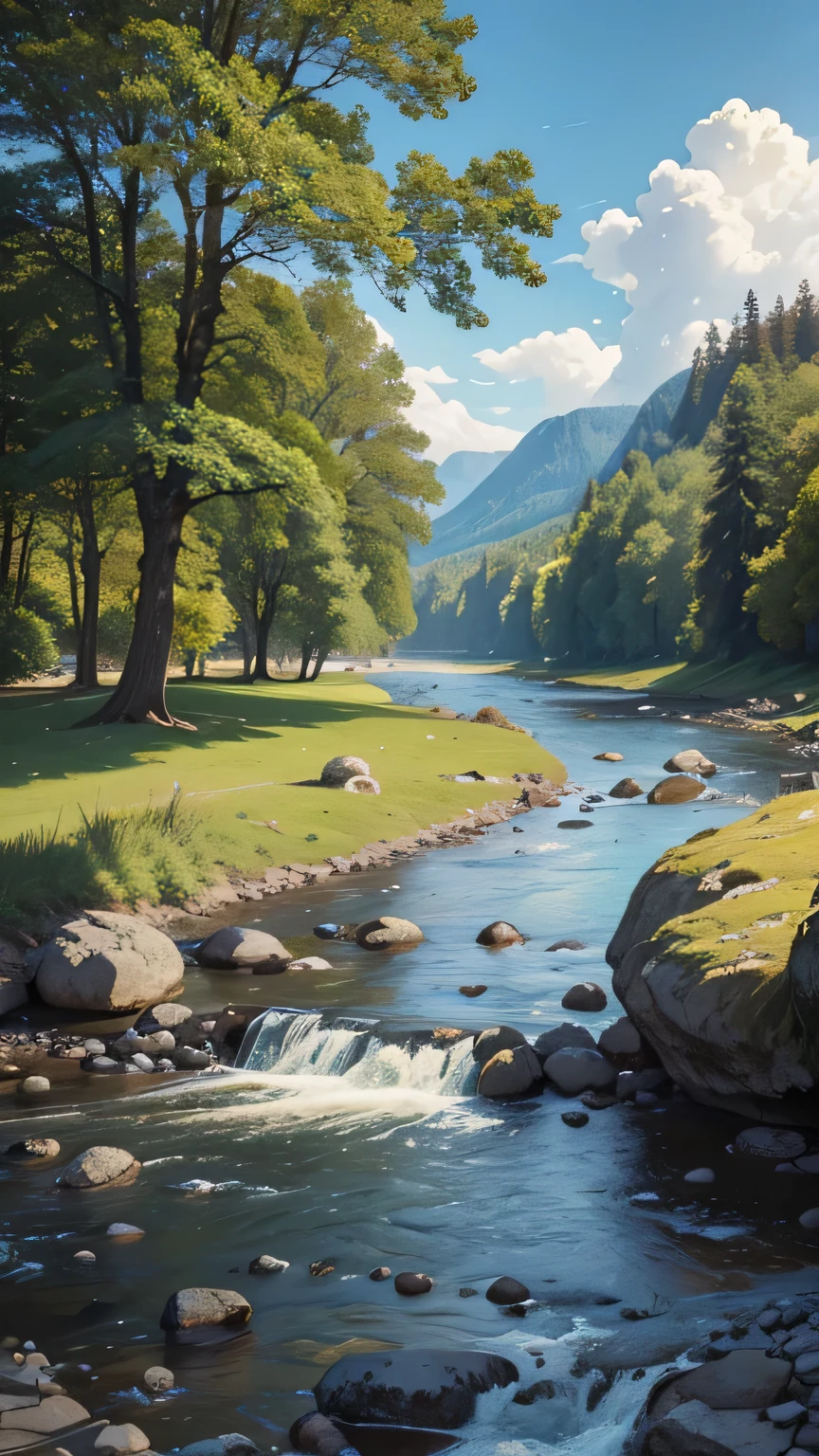 river with rocks and trees in foreground, author：Martinus Robin, author：Adolf Holzer, author：Adolf Schroeder, author：Karl Otto Gertz, author：William Lundstrom, Anton Otto Fischer, author：Joseph von Ferich, author：Carl Eugene Kiel, author：Adolf Born, by the river