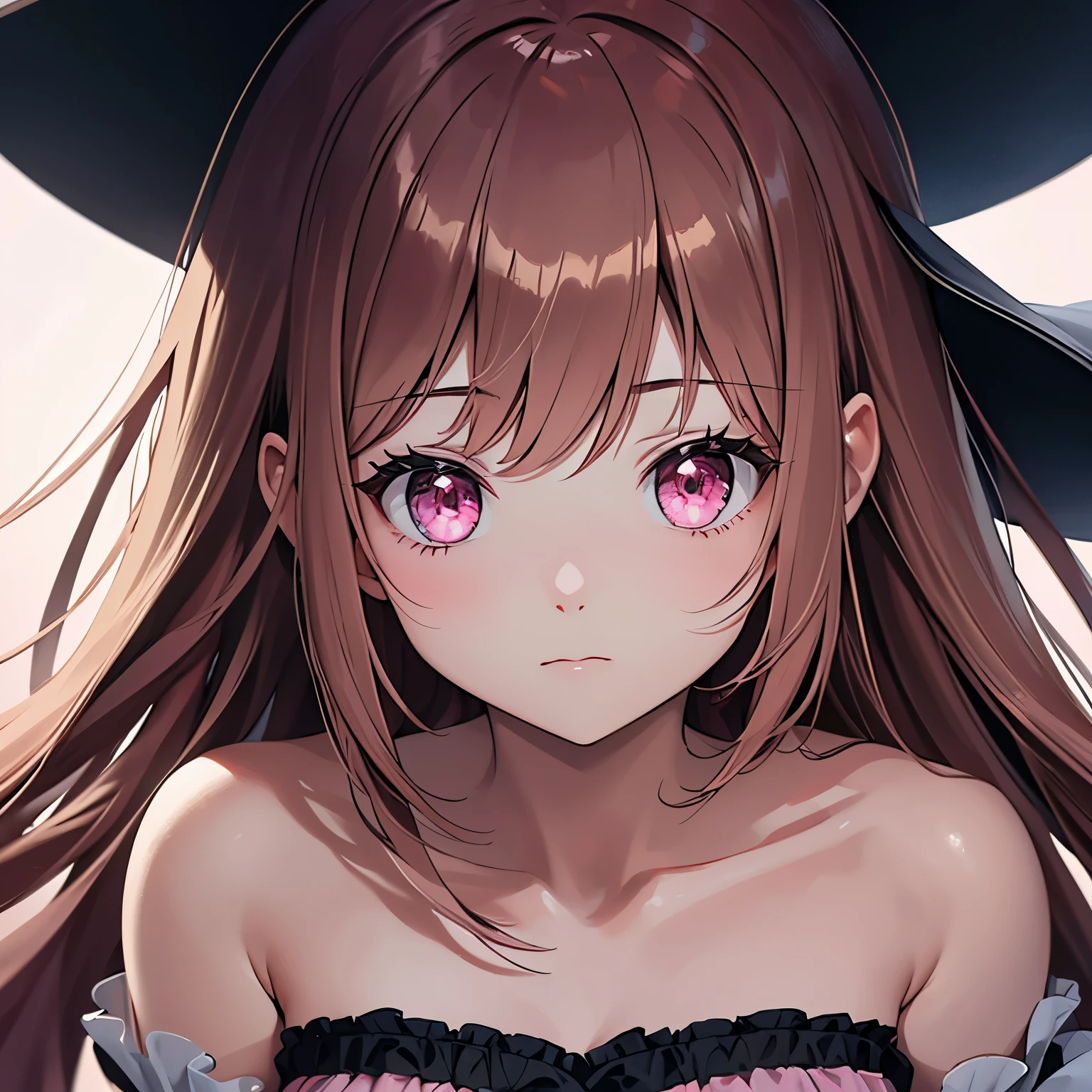 1 girl, gloomy eyes, pink eyes, long hair, light brown hair, princess, close up