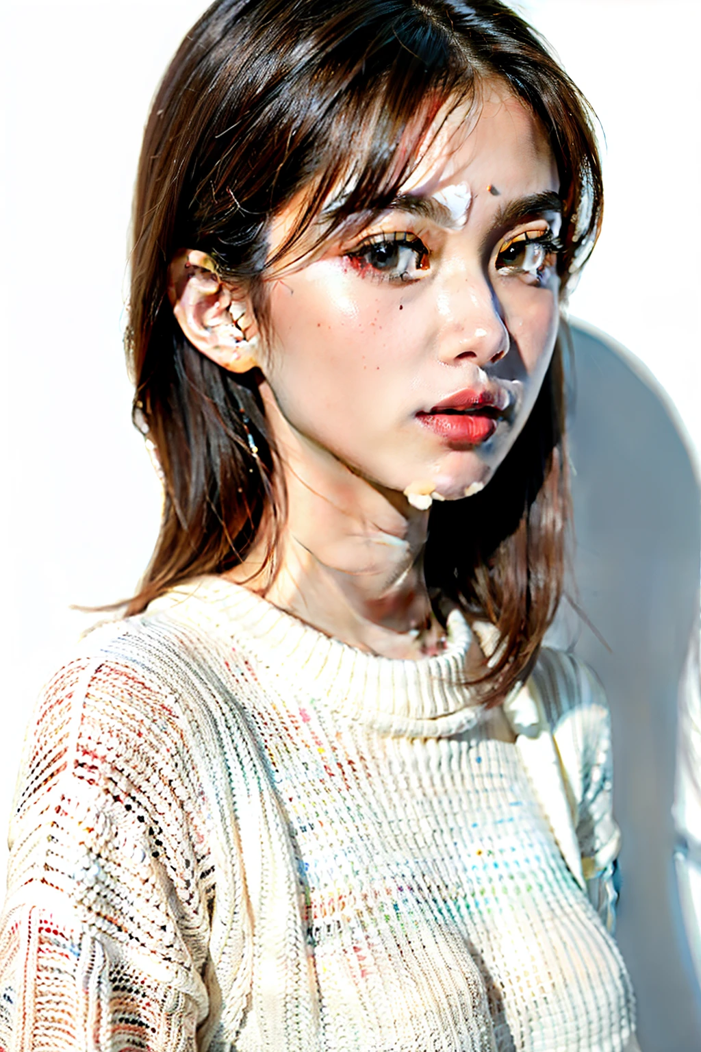 1 girl,sweater,white background,