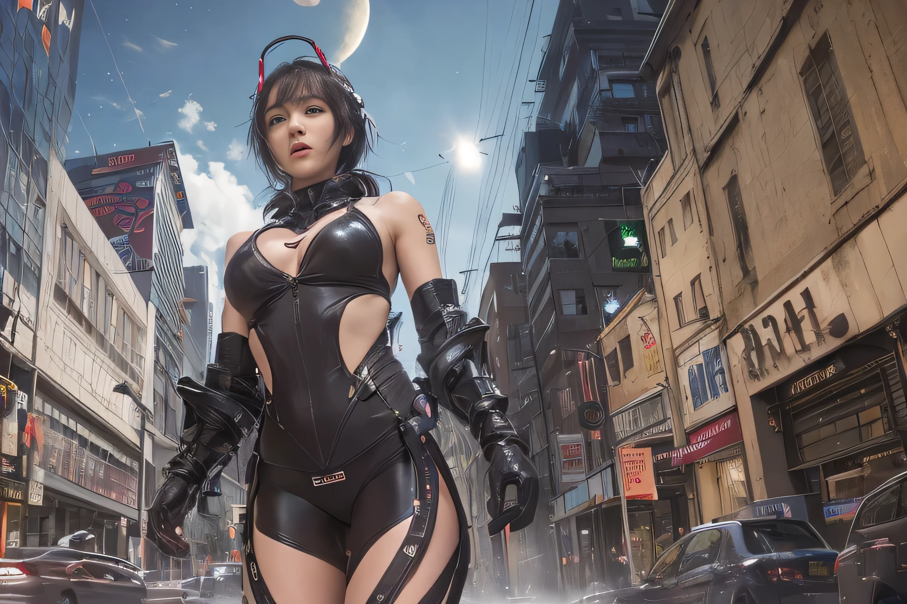 RAW image quality, best image quality, movie lighting, octane rendering, super sharp, 1 girl, Japanese, , troubled face, glowing skin, fugitive, (running figure:1.4), silver hair, short bob hair, Full body white pilot suit:1.3, cyber punk, Night sky with countless stars shining, shining milky way, rain:1.3, Remains, laser beam attack, big explosion:1.3, pillar of fire:1.2, A city engulfed in flames, wet hair:1.5, wet skin:1.5, puddle, fine eyes, Fine skin texture, camel toe, DG image quality, 8mm fisheye lens, Angle looking up from below:1.2, (whole body angle), Full body soaked, fast shutter speed,