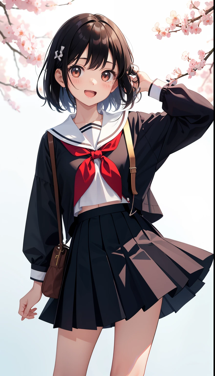 looking straight ahead、1 girl、As an adult、laughter、open your mouth、、please be shy、shirt、skirt、cream hair、()japan high school、uniform、serafuku、walk using your thighs、upper body portrait、