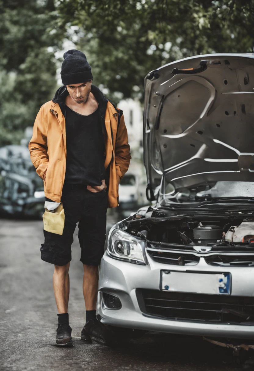 Car breakdown on the street, hood
