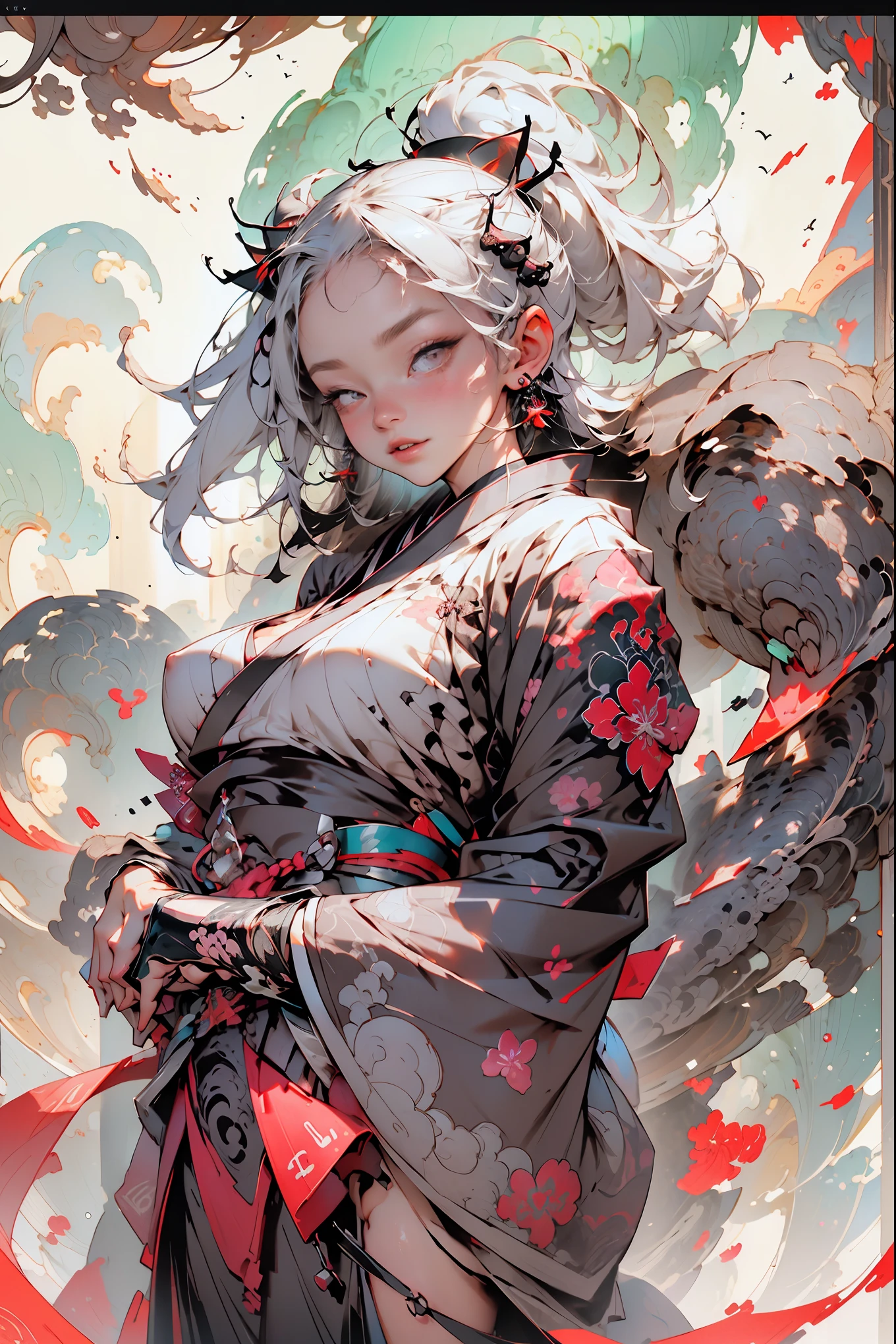 (Realistic, 8K, masterpiece, female, long ponytail and waist, light blue on one side and dark gray heterochromic pupils on the other, slender thick eyebrows, thin summer breasts for women without marks, tuned abs exposed from bikini, white panties with white lace, smooth thighs, catwalk), (blonde:0.8),