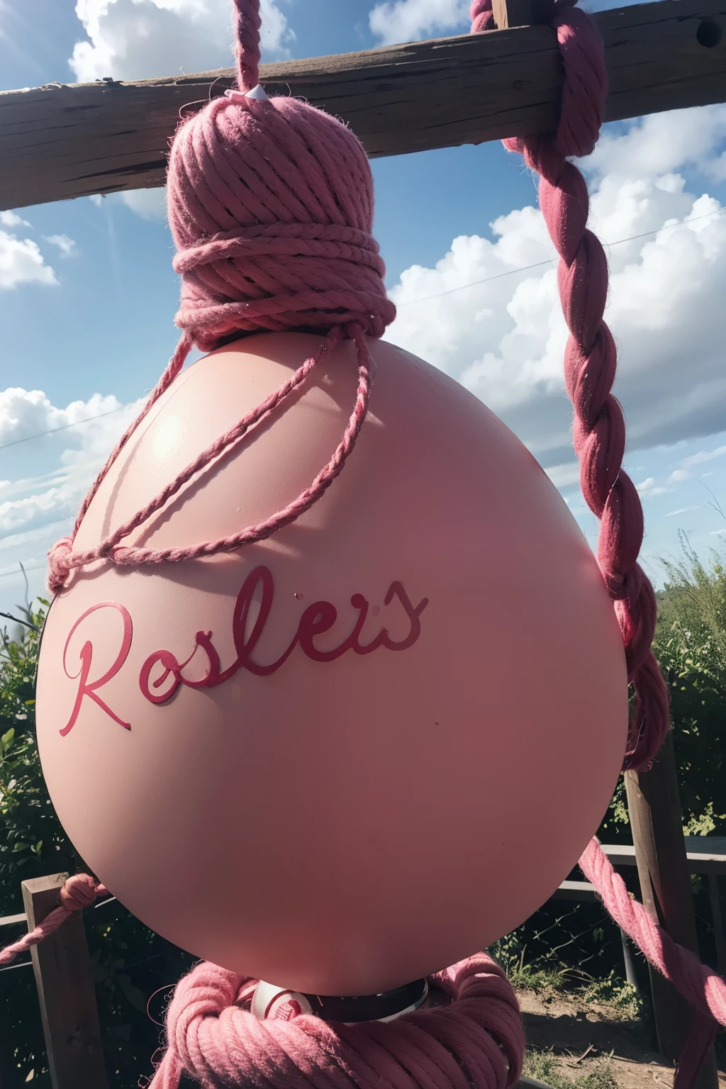 A pink vibrating egg was placed under the red rope.