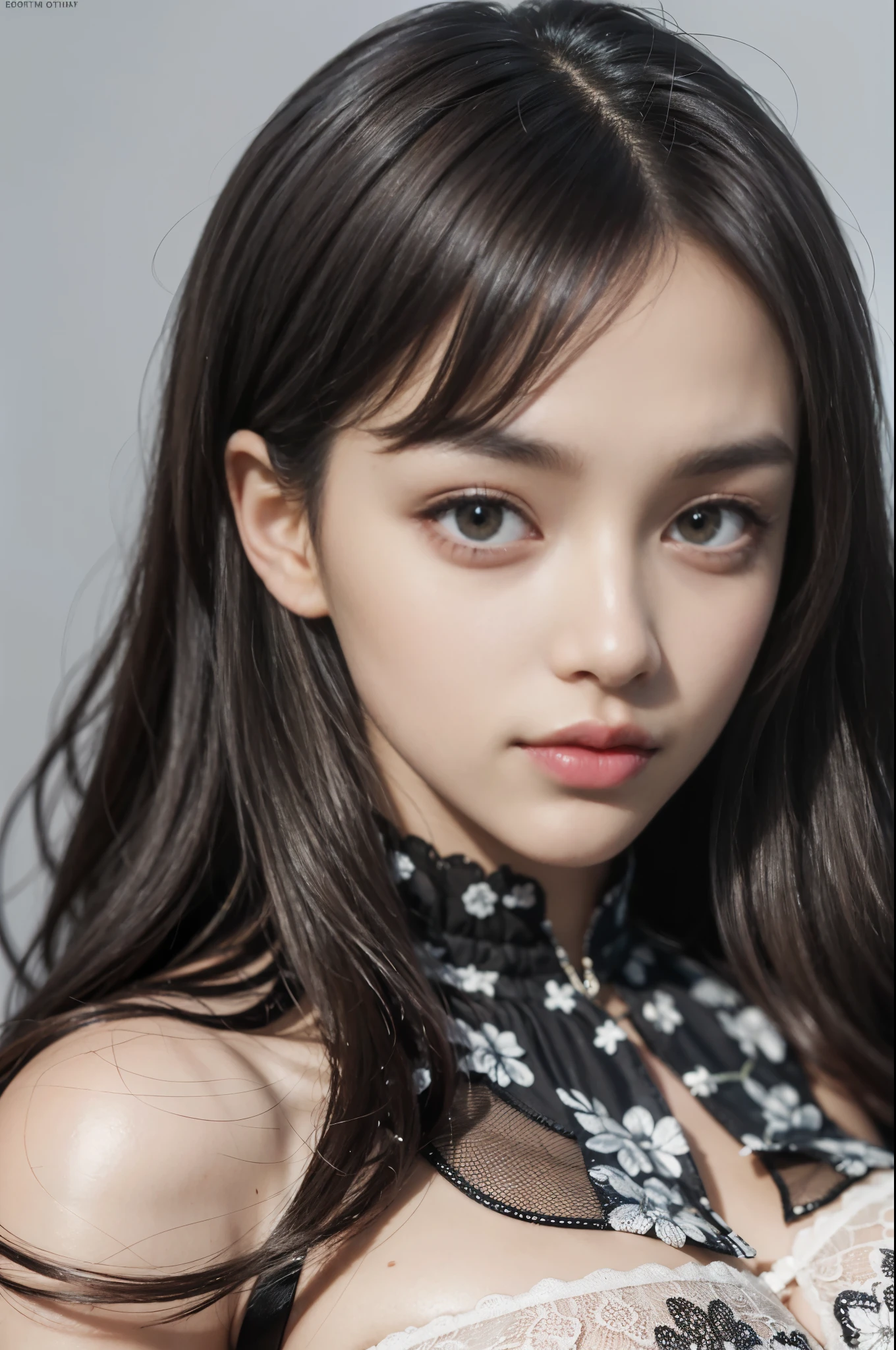 (8k, RAW photo, realistic:1.25) ,( lip gloss, eyelash, shiny face, Glossy skin, highest quality, ultra high resolution, Depth of the bounds written, chromatic aberration, caustics, wide range lighting, natural shading,K-POPアイドル) She looks at the viewer with a calm, goddess-like happiness.,big breasts,put on sexy bra